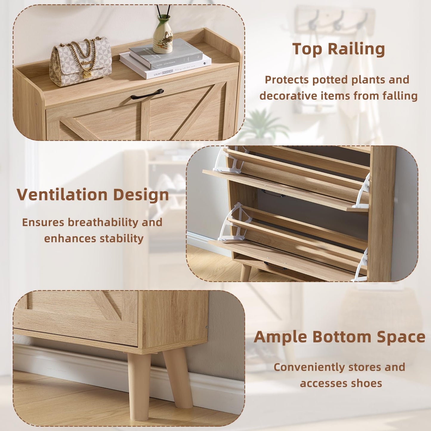 LEYAOYAO Shoe Cabinet Storage for Entryway with 2 Flip Drawers