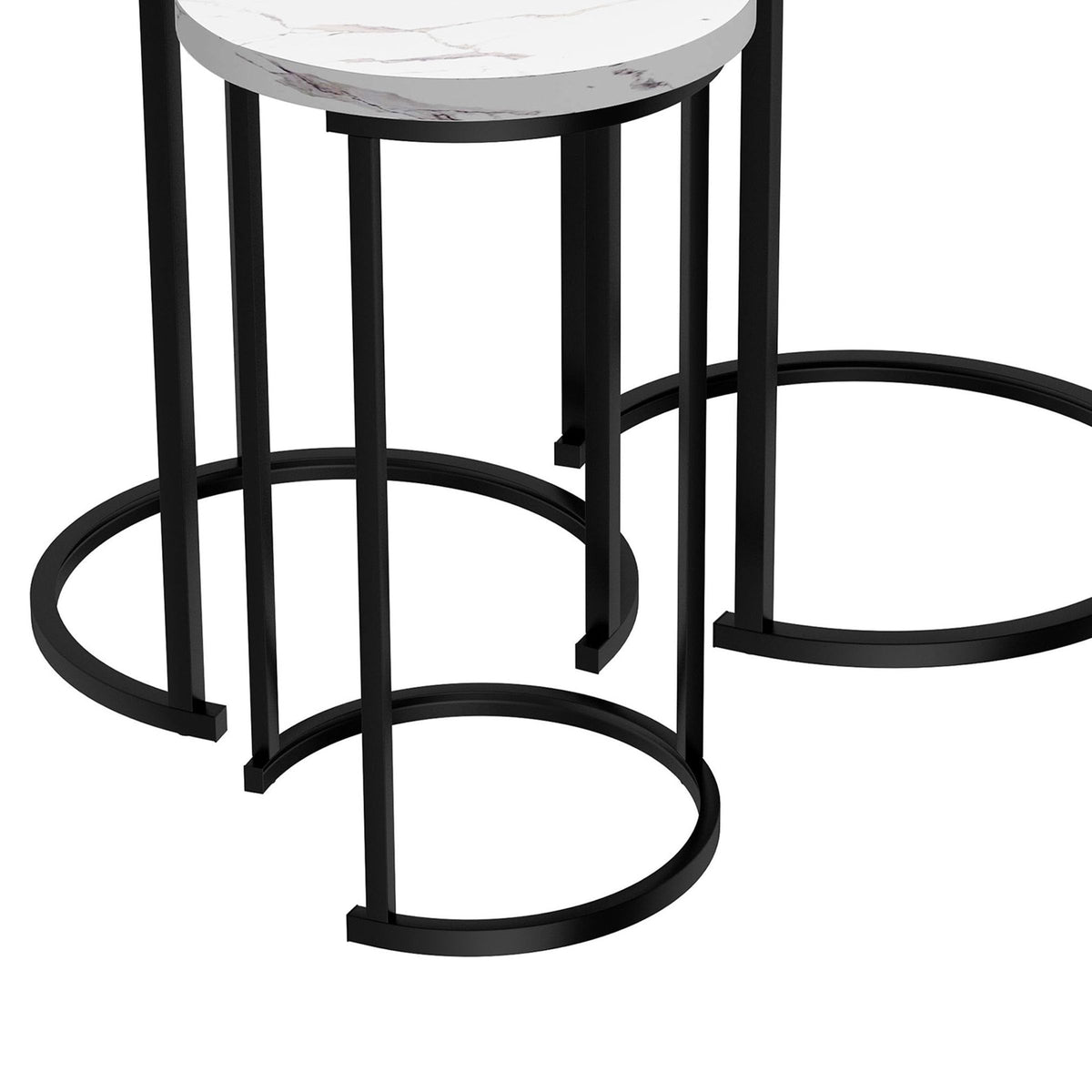 Lavish Home Round Nesting Tables Set of 3, Faux Marble Tabletop, White
