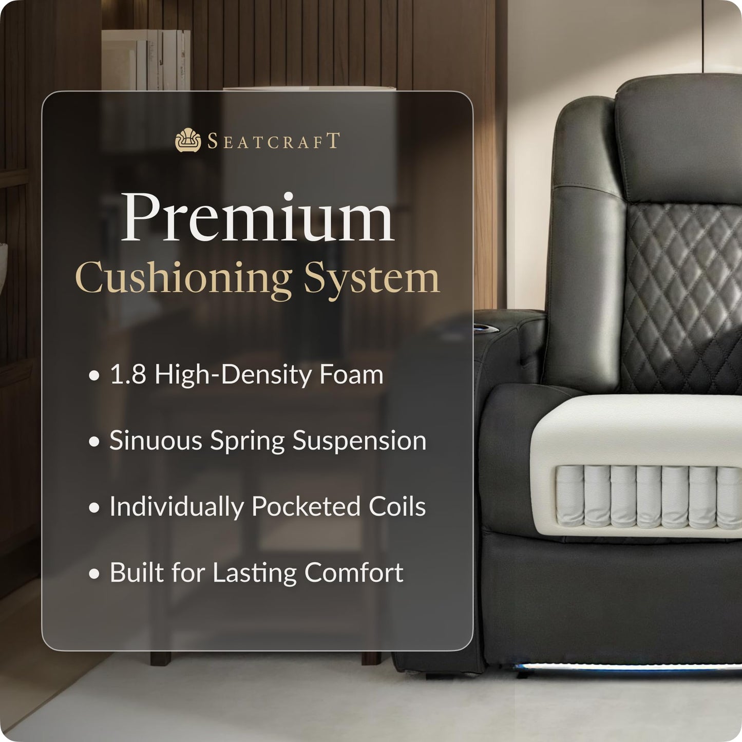 Seatcraft Euphoria Home Theater Seating Black Sofa with Fold Down Table