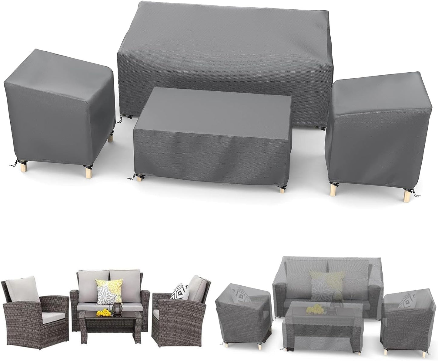 STARTWO Outdoor Waterproof Patio Furniture Covers 4-Piece Set for Chairs, Loveseat and Coffee Table, Grey