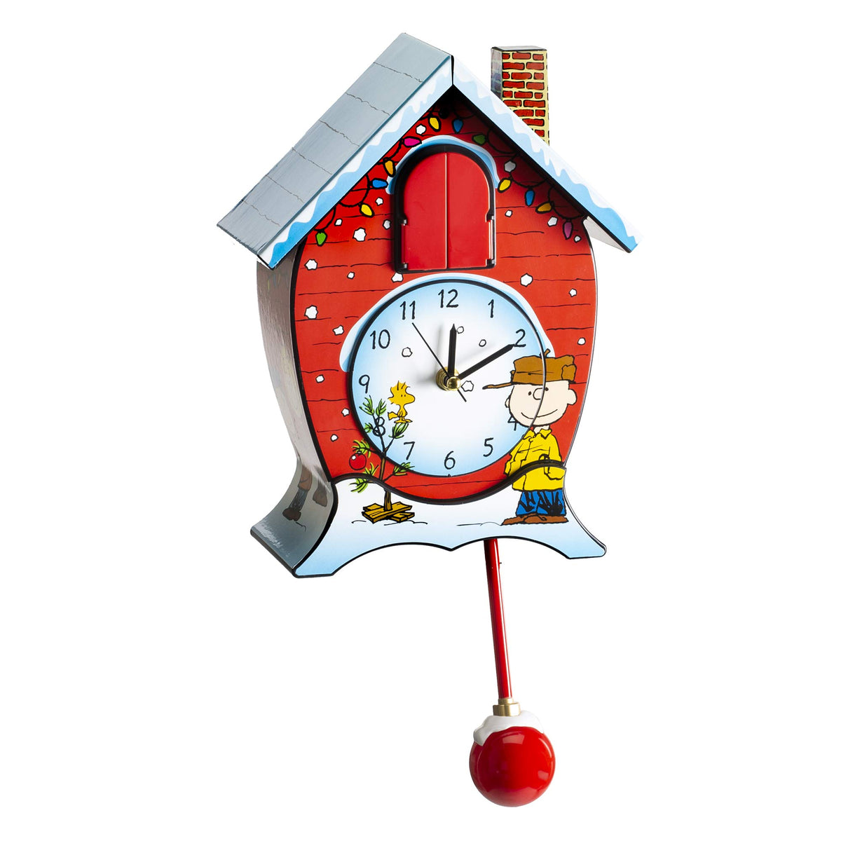 Mark Feldstein Peanuts Linus & Lucy Christmas Cuckoo Clock, Red, 17 in