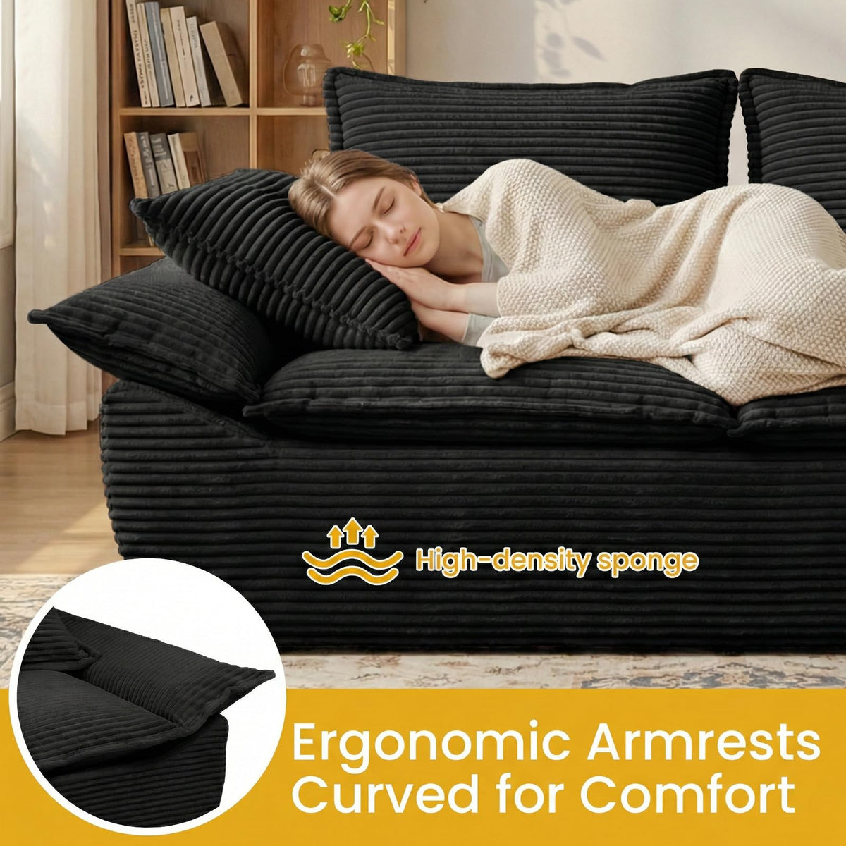 AOLVDOW 56" Boneless Loveseat, 2-Seater Black Boneless Sofa with Removable Cushions & 2 Pillows, Small Mini Couch Boneless Foam Sofa for Living Room, Apartments, & Office