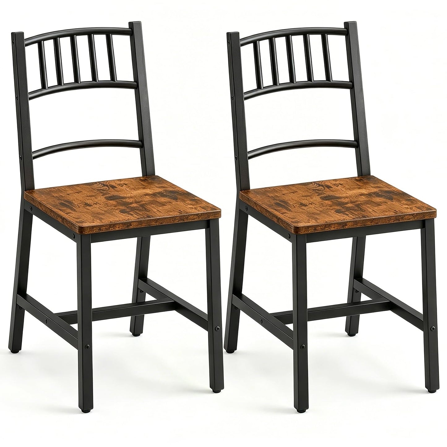 HOOBRO Dining Chairs Set of 2, Wooden Kitchen Chairs with Metal Frame, Industrial Dining Chairs with Back, Easy to Assemble, Farmhouse Dining Chairs for Living Room, Rustic Brown and Black BF39CD01