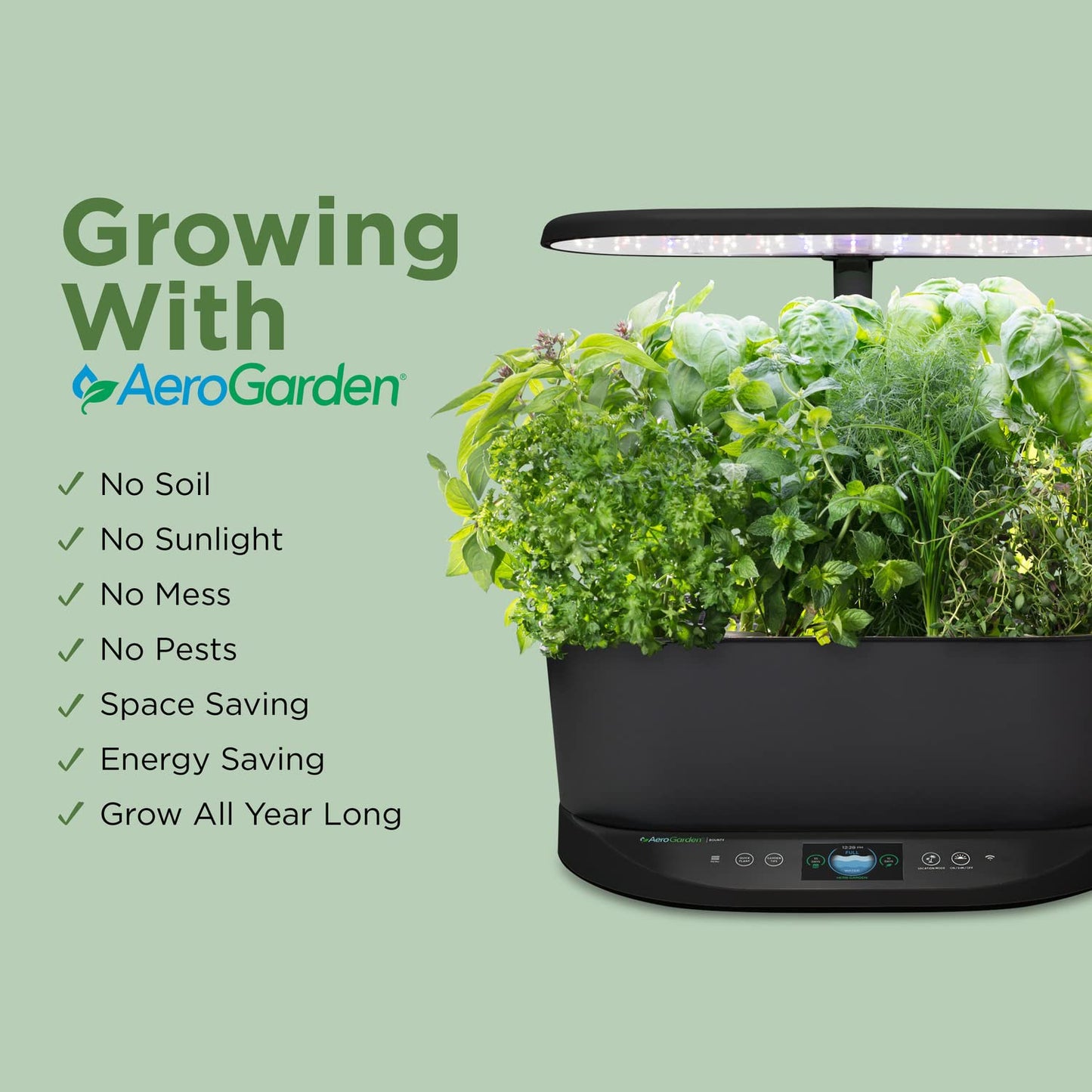 AeroGarden Bounty - Indoor Garden with LED Grow Light, WiFi and Alexa Compatible, Black