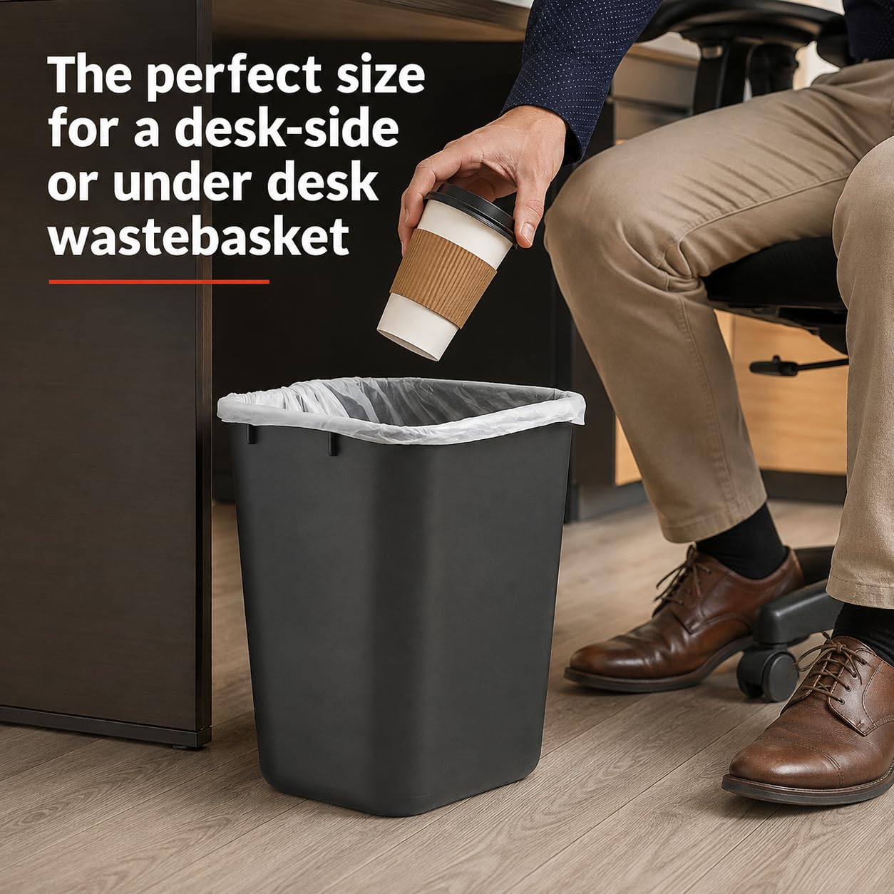 3.5 Gallon Black Wastebasket Under Desk Plastic Trash Can | 5 PACK