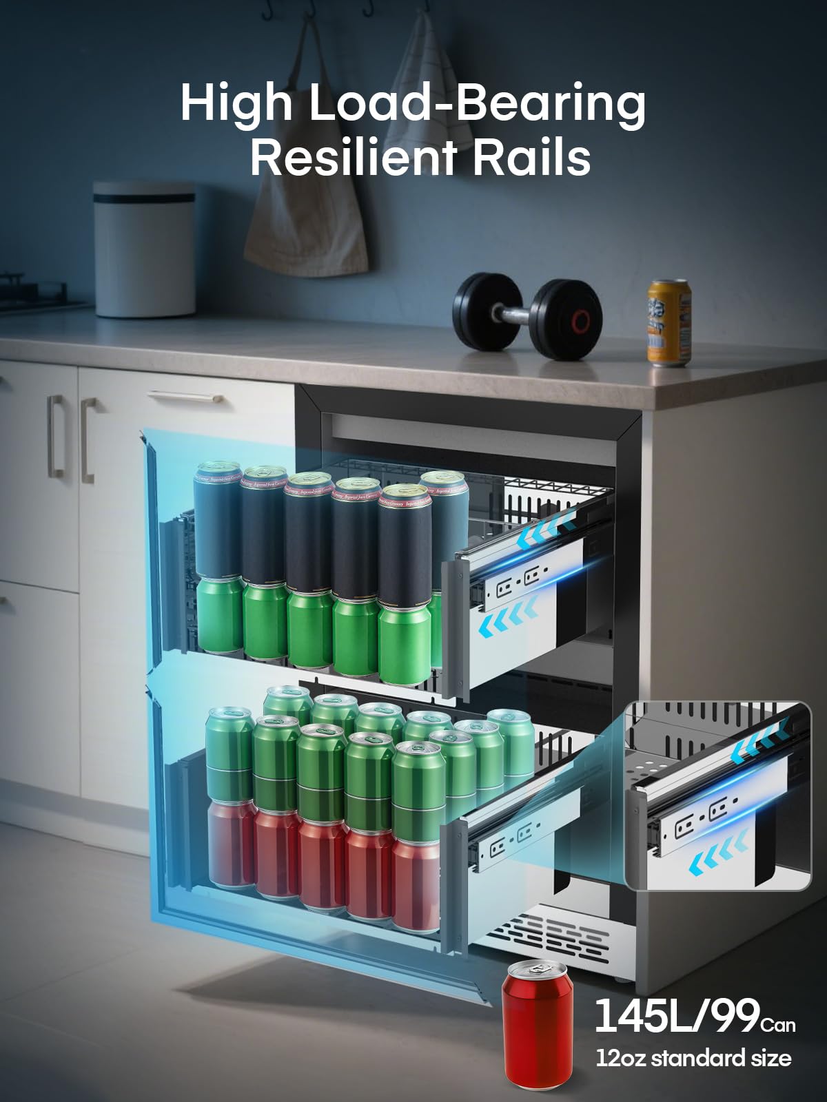 FOHERE 24" Undercounter Drawer Refrigerator, Waterproof Indoor and Outdoor Stainless Steel Beverage Refrigerator, LED Display, Low Noise, Frost-Free, Built-in/Freestanding, for Home and Commercial Use