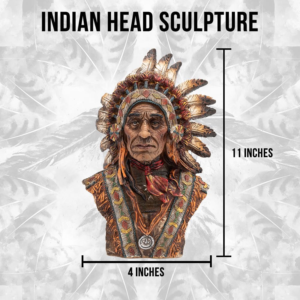 K EXCLUSIVE Indian Head Sculpture | Hand-Painted Polyresin Design | 11" Length