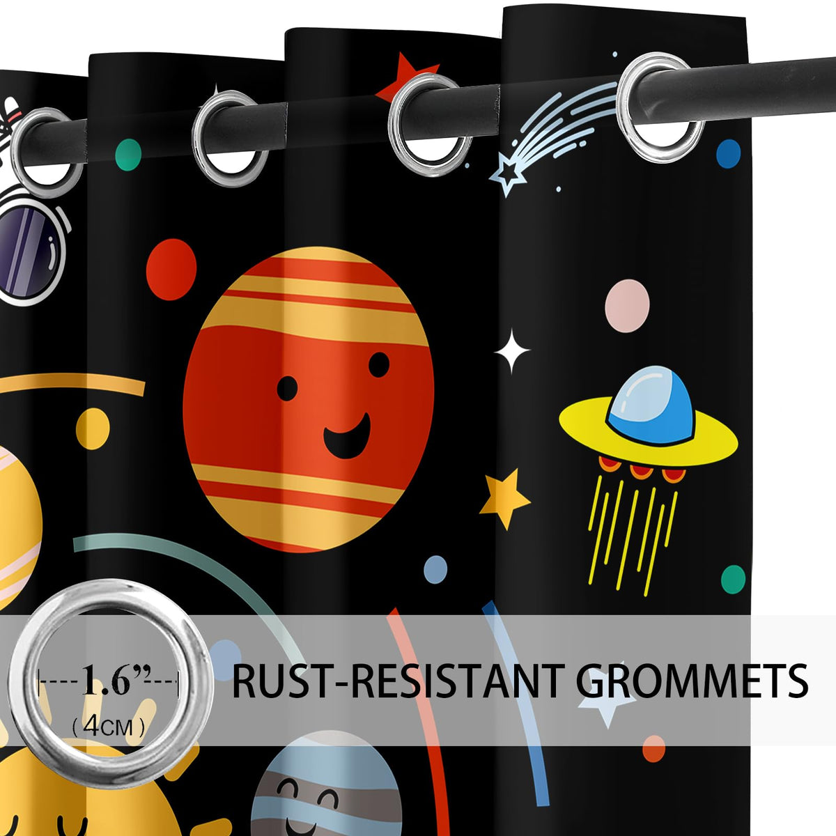 ANGELWARDROBE Space Curtains, 90% Solar System Orbit Space Blackout Curtain Astronaut Rocket Planet Window Drapes Universe Orbit for Boys Teens Bedroom Playroom, 2 Panels Set, 42" W x 63" L