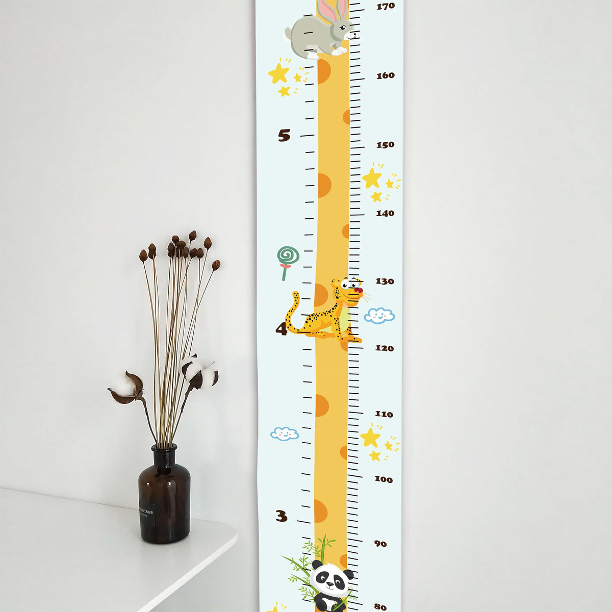 MinoMia Kids Growth Chart, Wood Frame Fabric Canvas Height Measurement Ruler from Baby to Adult for Child's Room Decoration 7.9 x 79in (7.9 x 79in, Giraffe)