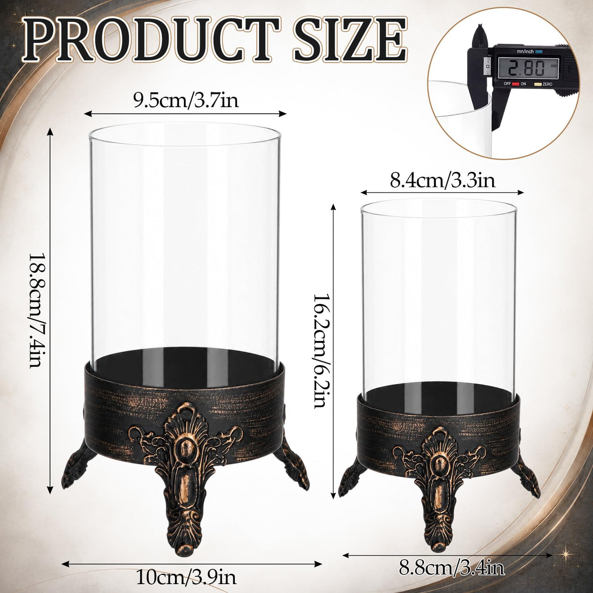 Singhoow Set of 2 Hurricane Glass Candle Holder, Metal Base Halloween Decor