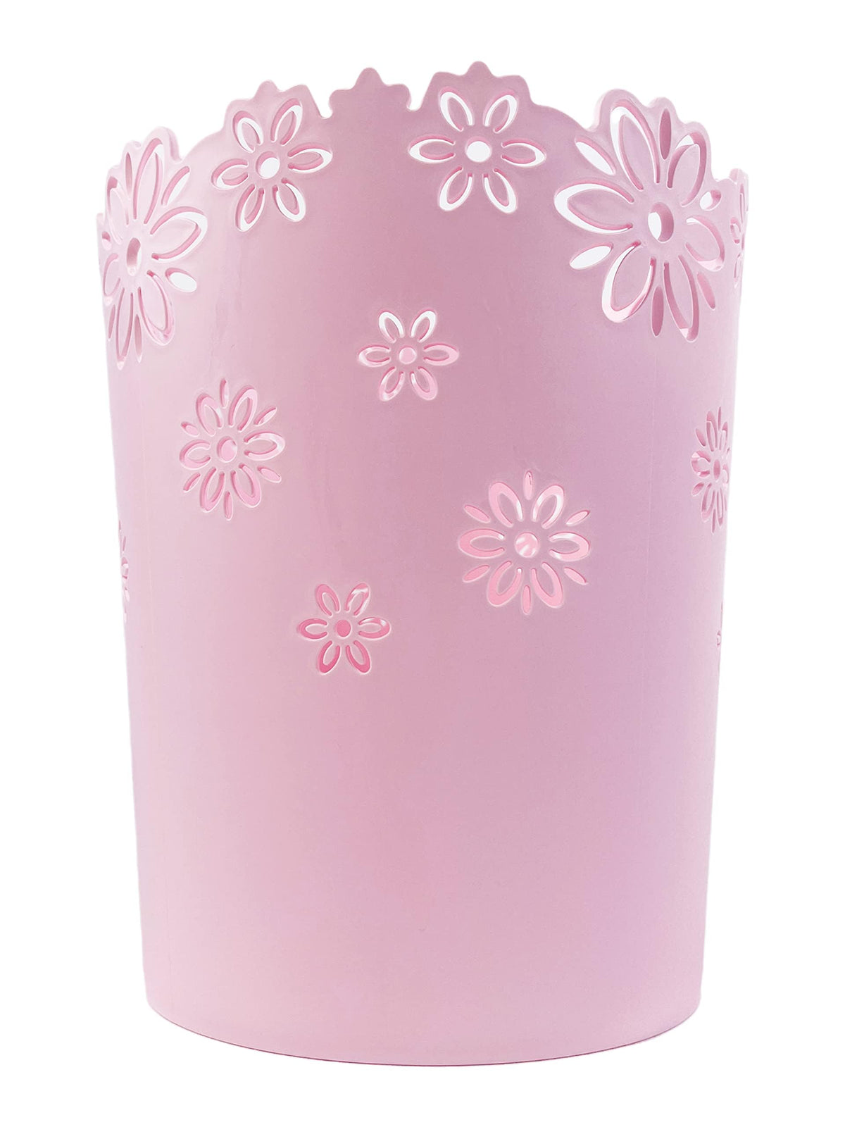 VIUJUH Hollow Flower Plastic Wastebasket Trash Can for Home (Pink, Medium)