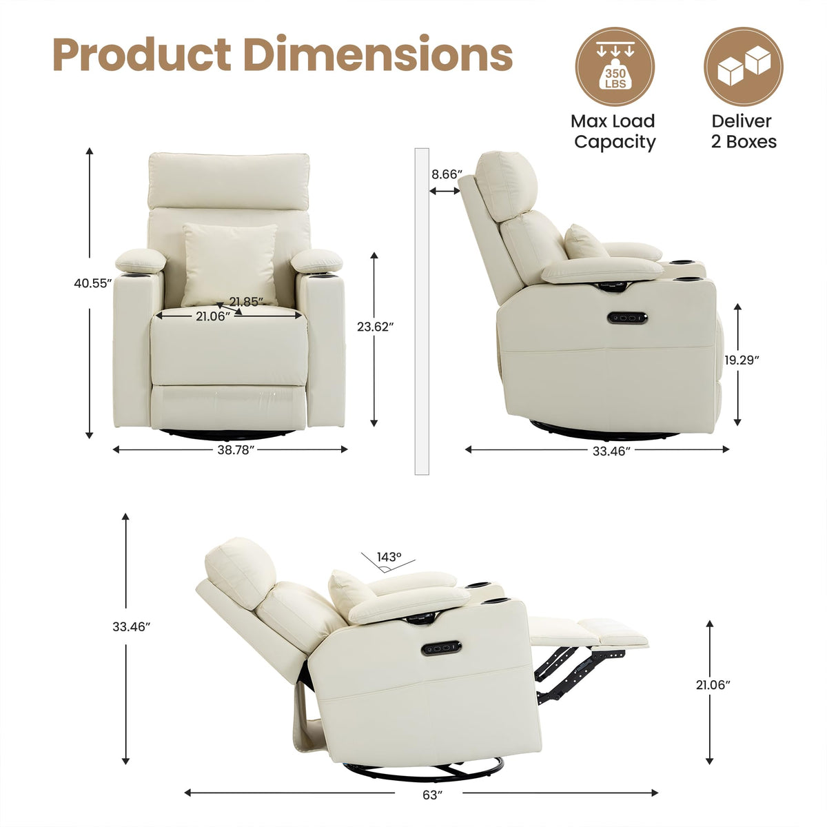 FiveWillowise Power Rocking Nursery Chair with Adjustable Armrests&Headrest