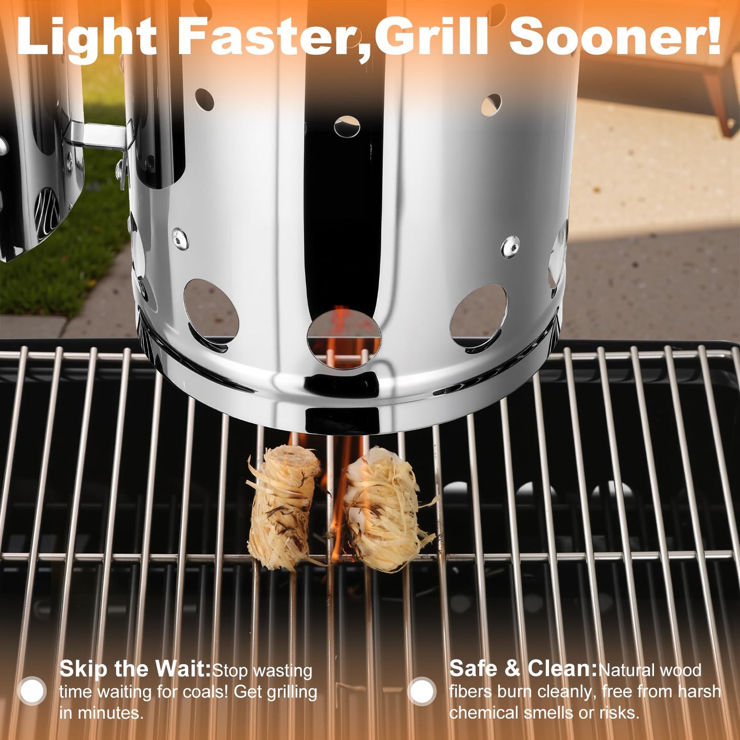 SUNLIFER Charcoal Chimney Starter, BBQ Grill Quick Rapid Fire Starter Chimney for Outdoor Barbecue Cooking Camping, Sturdy and Easy to Use, Stainless Steel（10.62" x 6.3"）