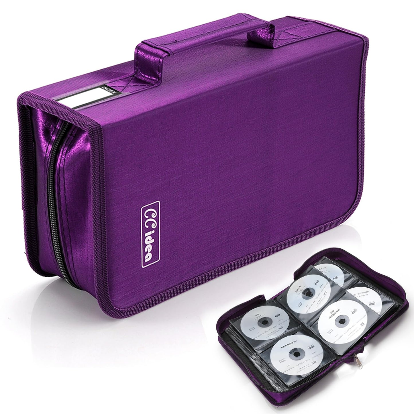CCidea CD Case DVD Storage Holder, 128 Capacity DVD Cases Organizer CD Plastic Protective Carrying Binder,Portable Cd Wallet for Home Travel (Purple)