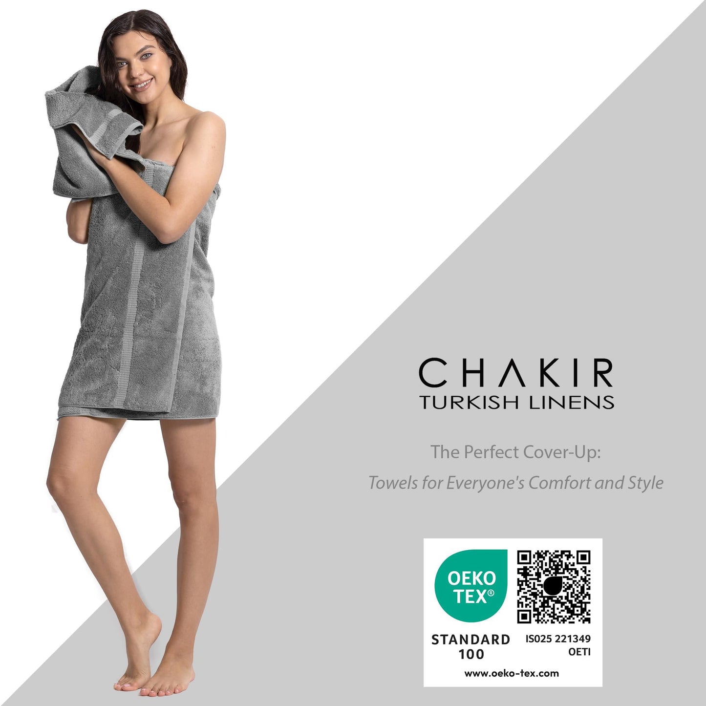 Chakir Turkish Linens, 100% Cotton Premium Quality Turkish Bath Sheets (35''x70'' Large Bath Sheet Towels - Gray)