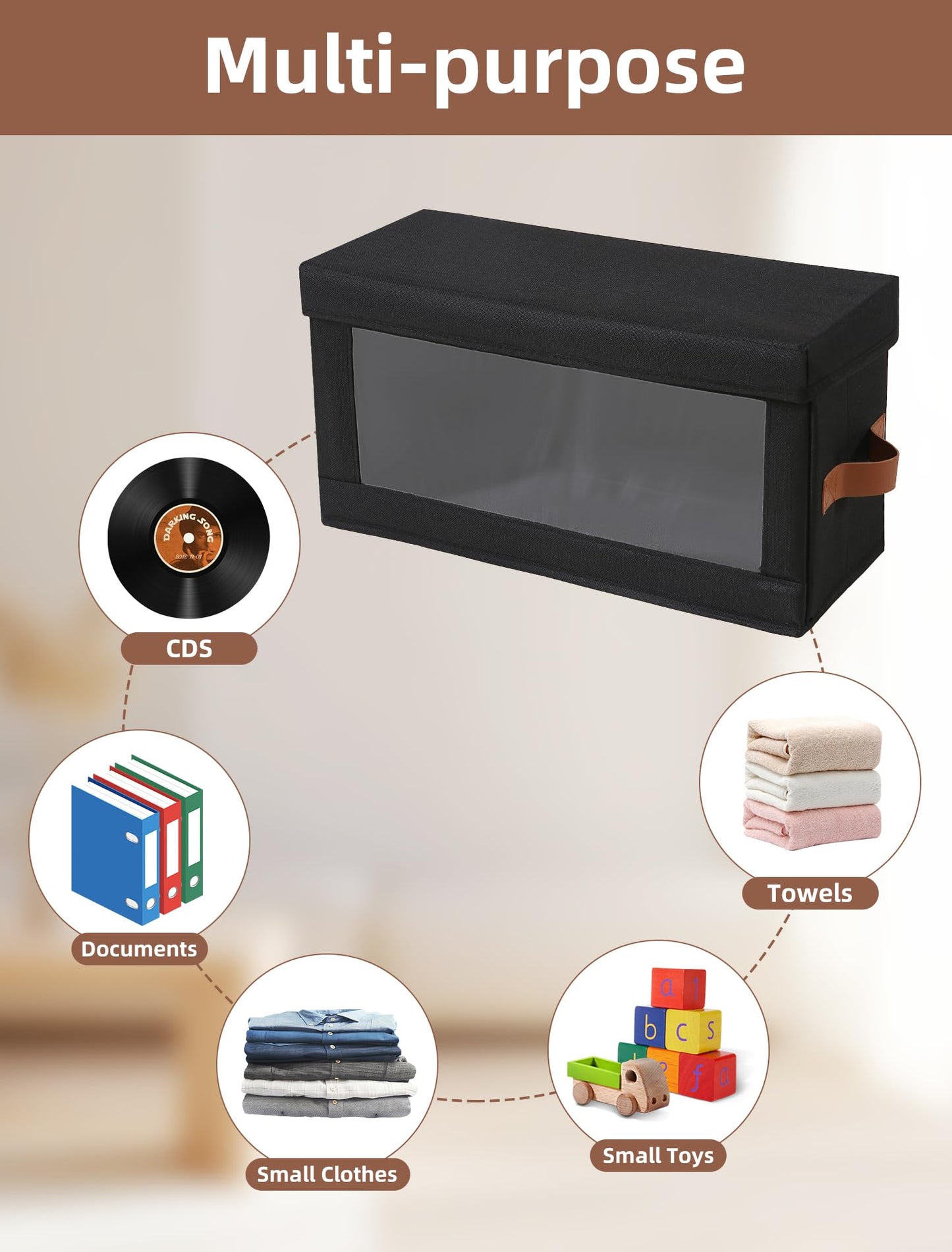 Coorganisers 4 Packs DVD Storage Box with Visible Window, Dustproof DVD Case Holder Organizer with Lid and Handles, Holds Up to 104 Cases, CD Holder for Blu-ray & CD Storage-15.75 x 6.10 x 8.07In