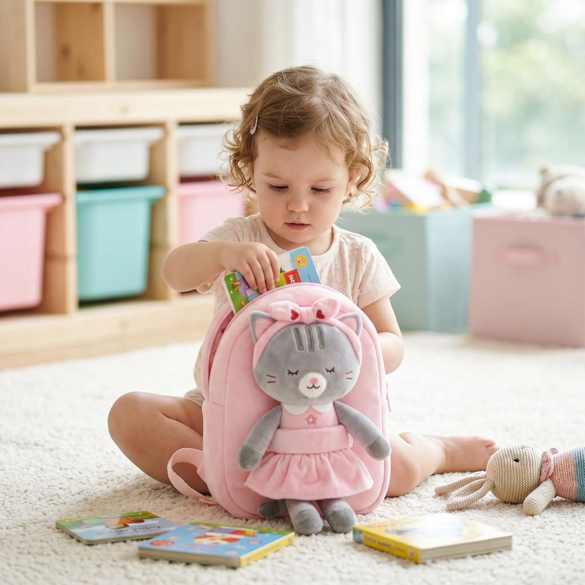 Lazada Cat Toddler Backpack Kitty Kids Backpacks for Girls with Detachable Cat Toy 10 inch