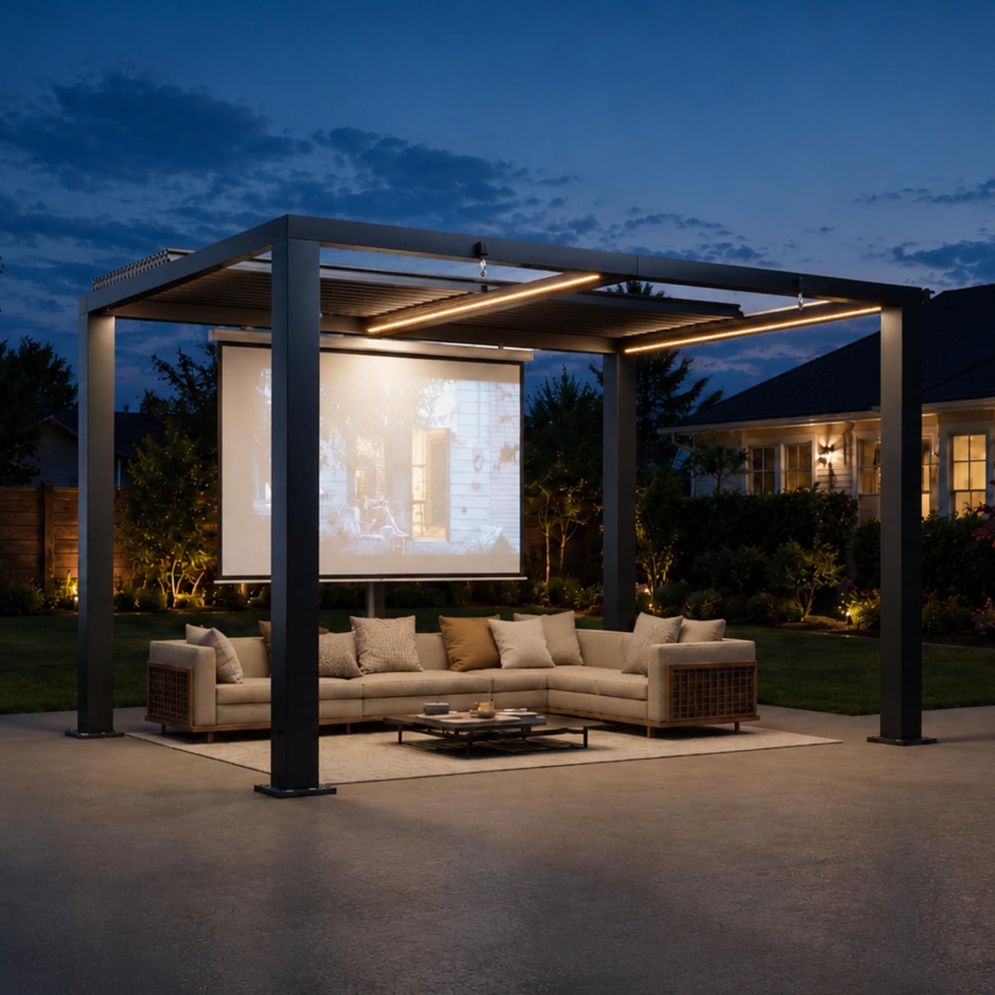 Aoxun Motorized Louvered Pergola 9' x 12', Electric Retractable Outdoor Pergola with 2 Independent Adjustable Roofs, Built-in LED Lighting & Power Outlet, Rust-Resistant Frame for Patio & Backyard