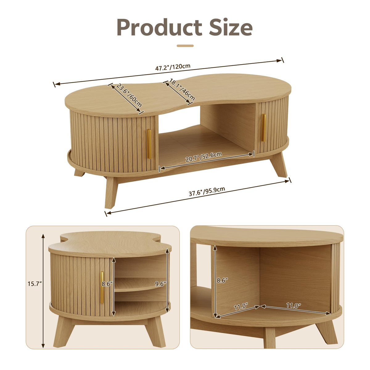 Homiflex Coffee Table, Dual Oval Coffee Table for Living Room, 47In Natural