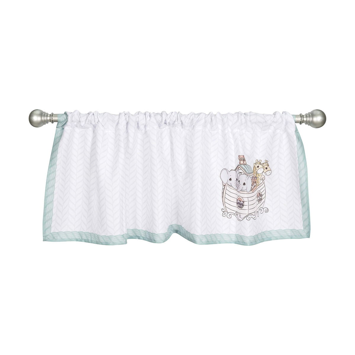 EVERYDAY KIDS Precious Moments Noah’s Ark Window Valance for Toddler and Baby Boys Animal Image of Giraffes, Tigers and Elephants on the Ark with Blue Border - 60x15” Window Décor for Children