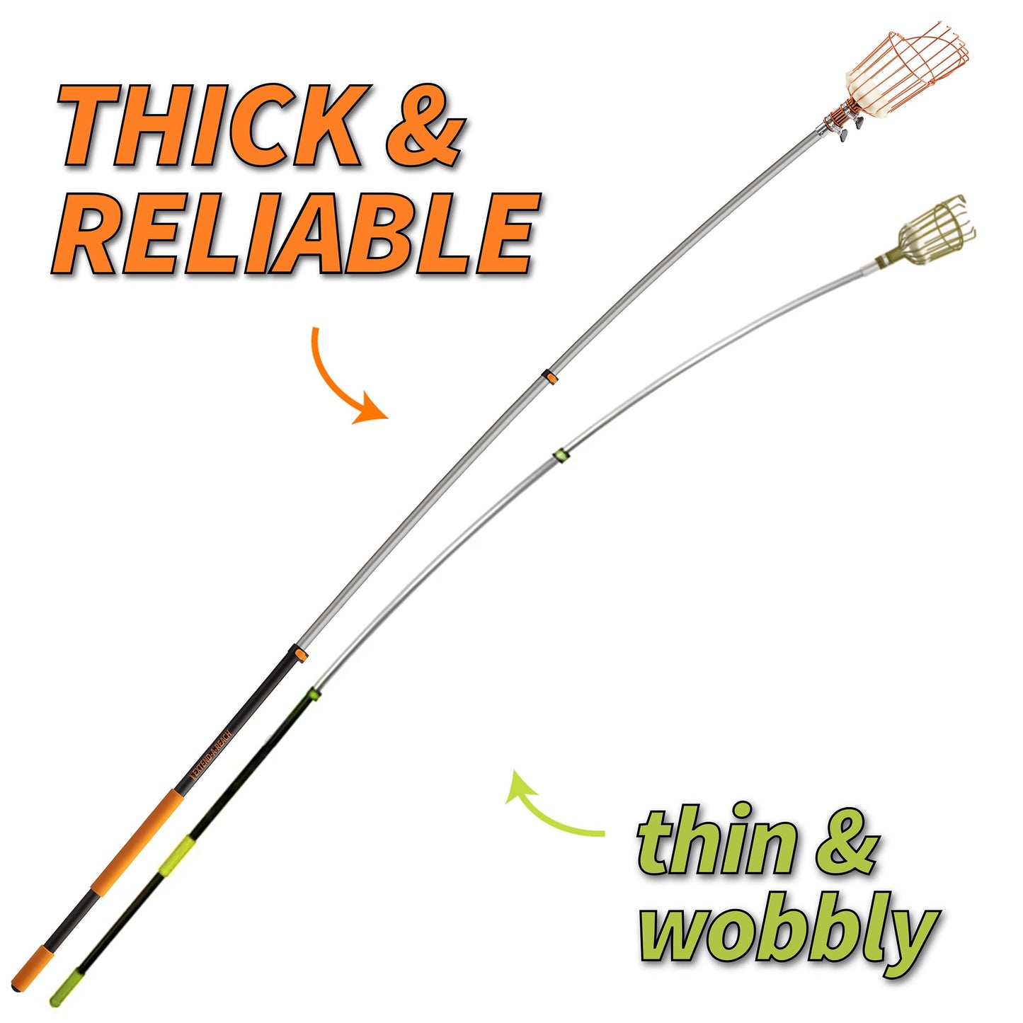 Fruit Picker Pole with Basket Telescoping 5-24 ft Apple Picker Extension Pole // Telescopic Fruit Tree Picker Tool for Picking Orange Mango Avocado Lemon Pear // The Ultimate High-Reach Fruit Grabber