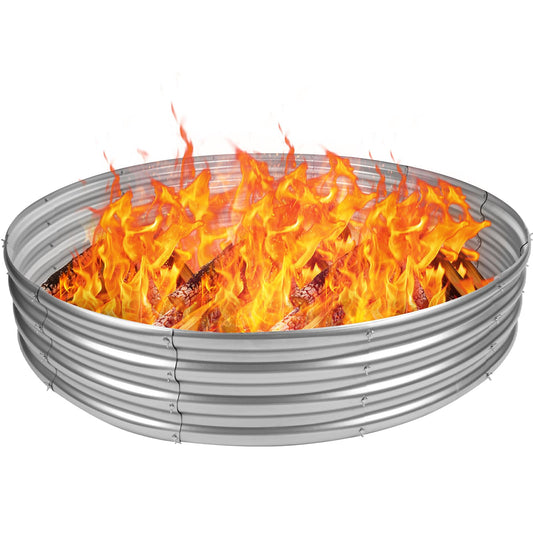 Heavy Duty 48 Inch Fire Pit Ring - 0.8mm Thick Galvanized Steel, Rust Resistant, Tool-Free Assembly, Large Outdoor Fire Pit for Camping, Backyard, Patio, Garden, Also Use as Planter