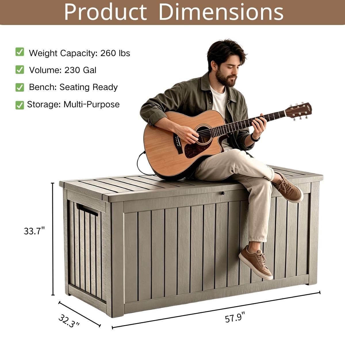 Yardgrace 270 Gallon Outdoor Storage Box, Waterproof Resin Deck Container with Lockable Lid, Patio Organizer for Cushions & Garden Tools, Slate Grey