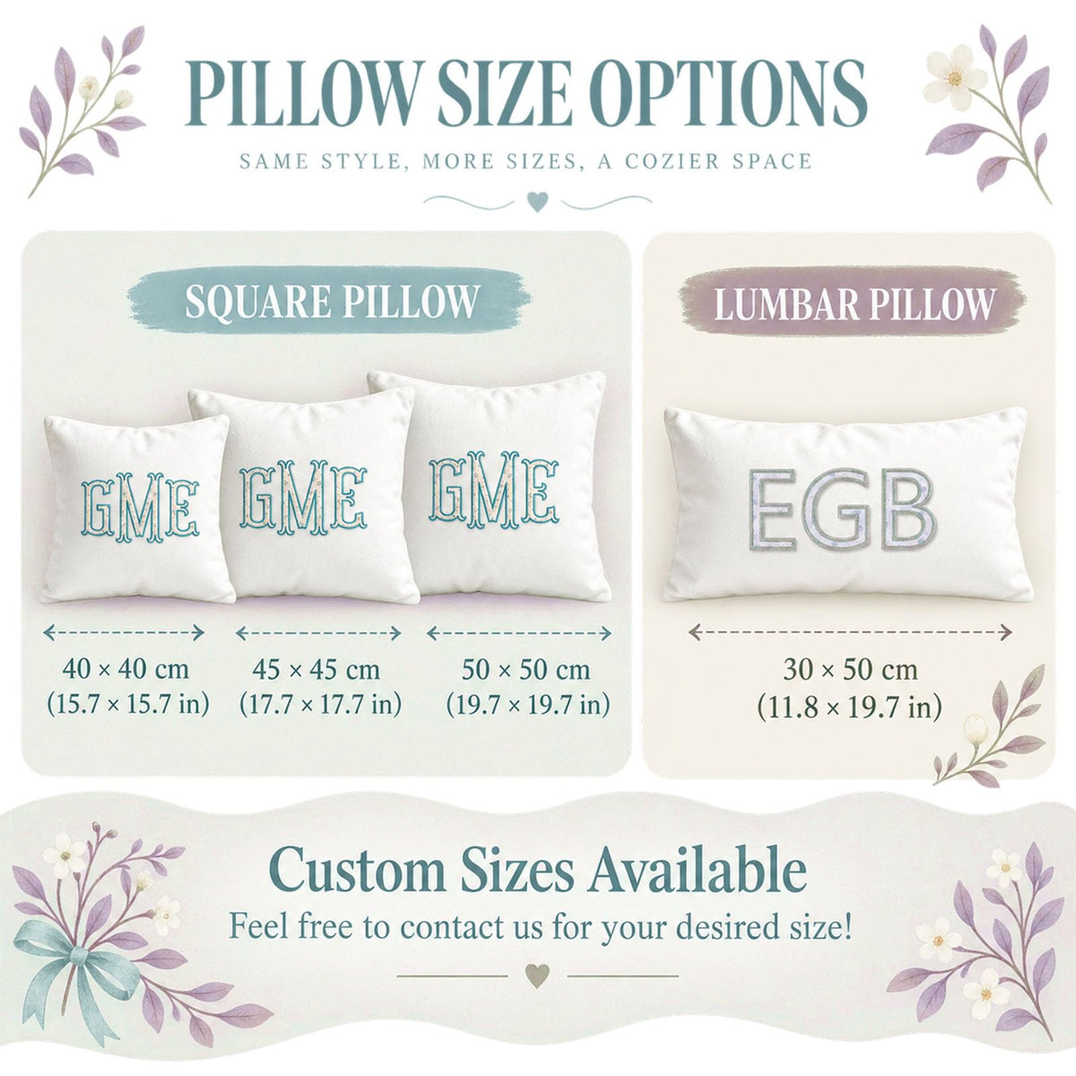 Custom Embroidered Floral Monogram Throw Pillow Cover Personalized Vintage
