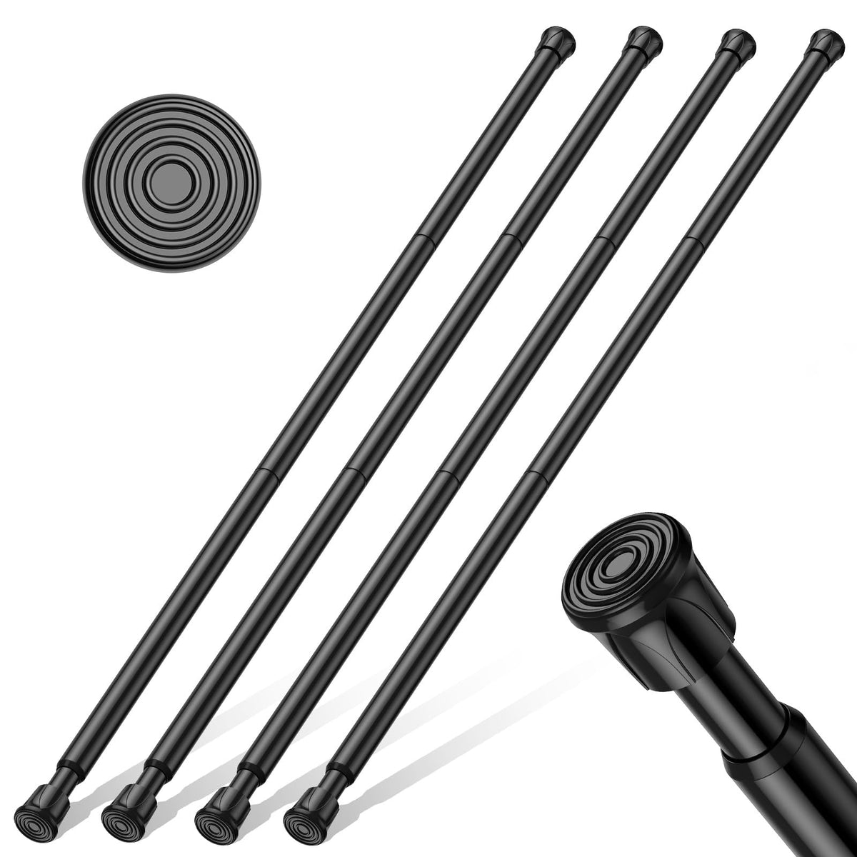 AIZESI 4pack Spring Tension Curtain Rod 28-48" Black No Drill Rods