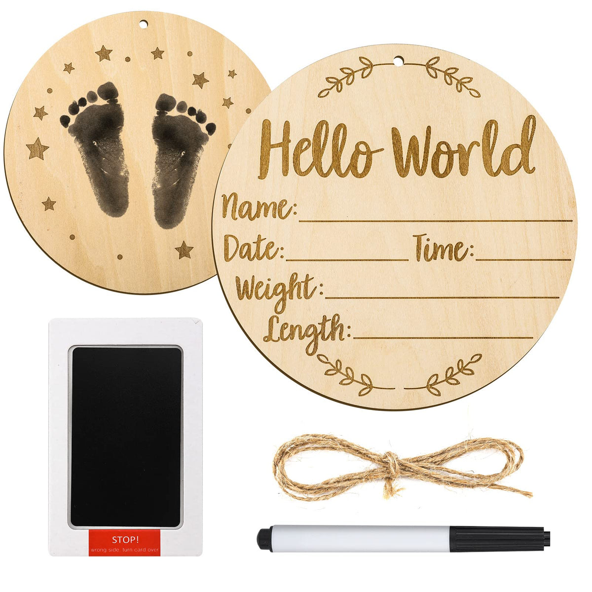Baby Announcement Sign with Ink Pad, Hello World Newborn Sign