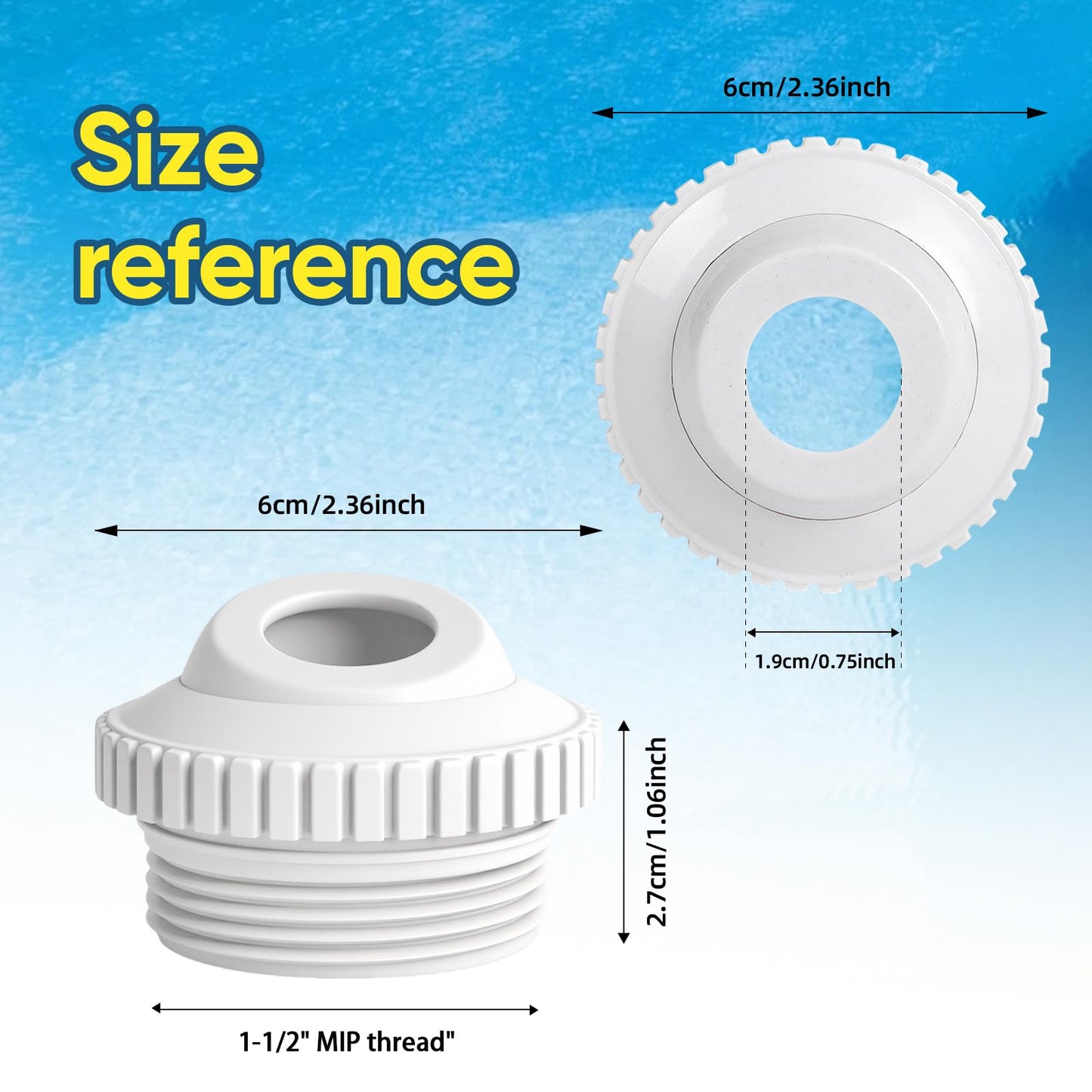 Qryuvfek 2 PCS Pool Directional Jet Nozzles, 3/4 Inch Adjustable Flow Eyeball Inlet Jet, Spa and Pool Return Jet Fittings, Compatible with 1-1/2 Inch MIP Thread, Pool Cleaning Accessories