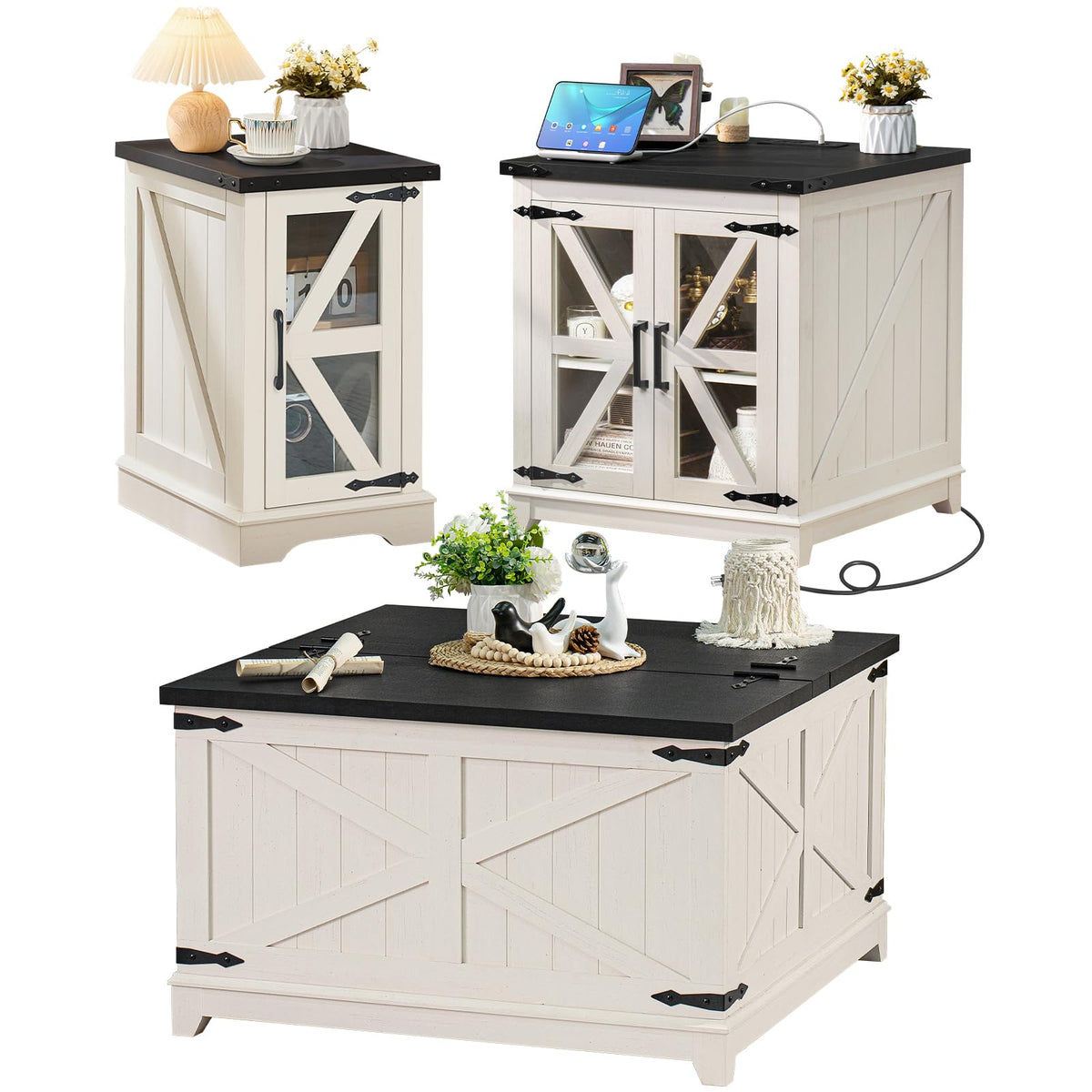 Joaxswe Farmhouse Coffee Table Sets 3
