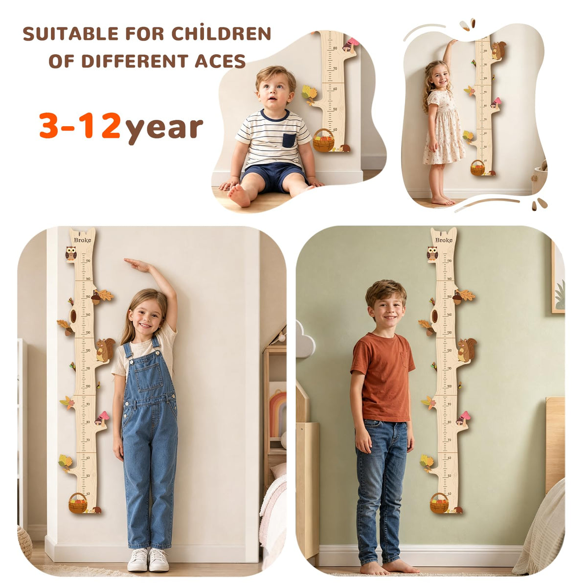 Personalized Name Wood Growth Chart for Wall, Height Chart for Kids Style 9