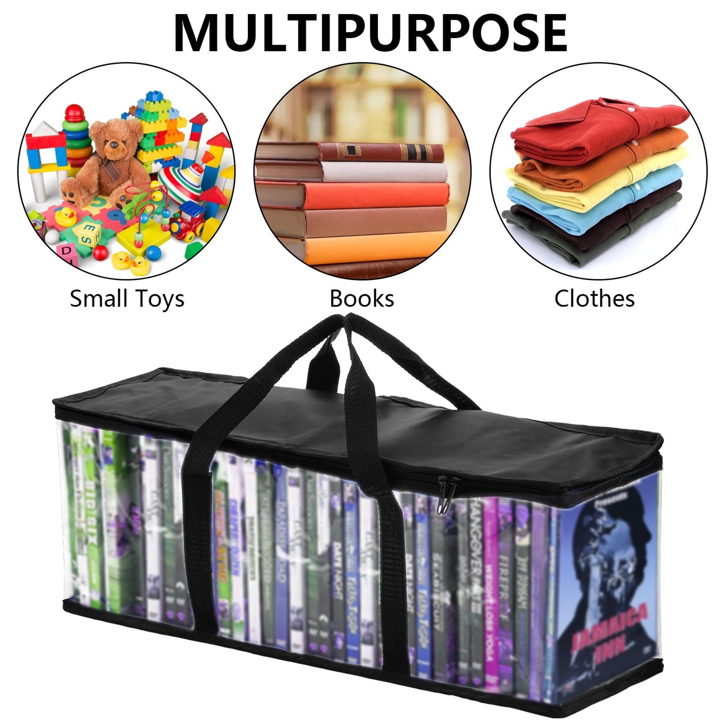 Fasmov Set of 4 DVD Storage Bags Hold up to 160 DVDs (40 Each Bag), Water Resistant DVD Holder Case with Handles, Transparent PVC Media Storage for DVDs, CDs, Video Games, Books