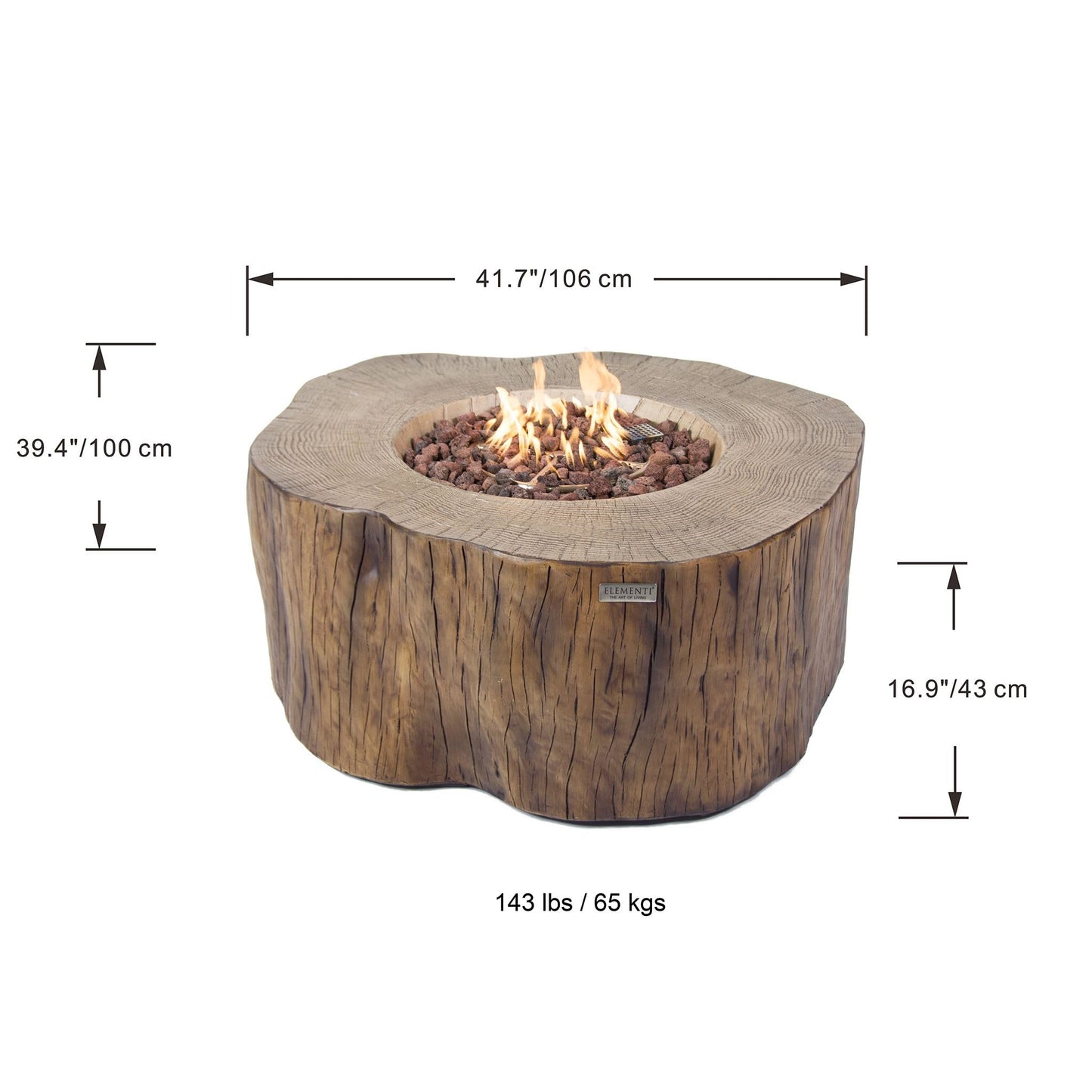 Elementi | Manchester Gas Fire Pit Cast Concrete Semi-Round Fire Table, Outdoor Fire Pit Electronic Ignition | Canvas Cover, Lava Rock Included | Red Wood (Propane Gas)