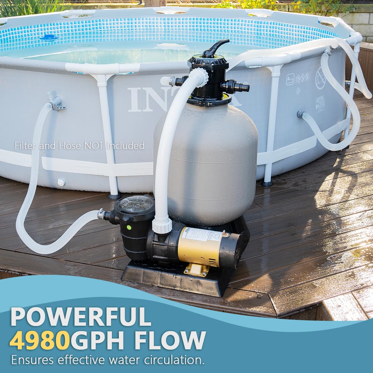 XtremepowerUS 2-Speed Variable Pool Pump 1.5 HP Swimming Pool Pump High-Flow Above-Ground Pump Large Strainer w/ 1.5" Slip On Fitting Adapter Set