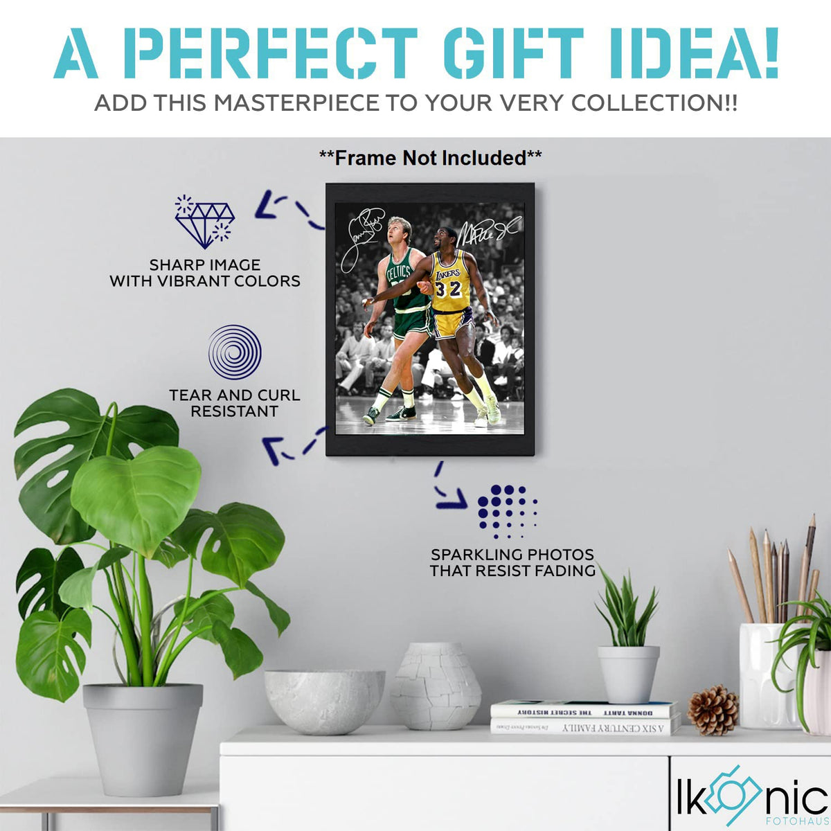 Magic Johnson Larry Bird Signed Photo Autograph Print Wall Art Home Decor