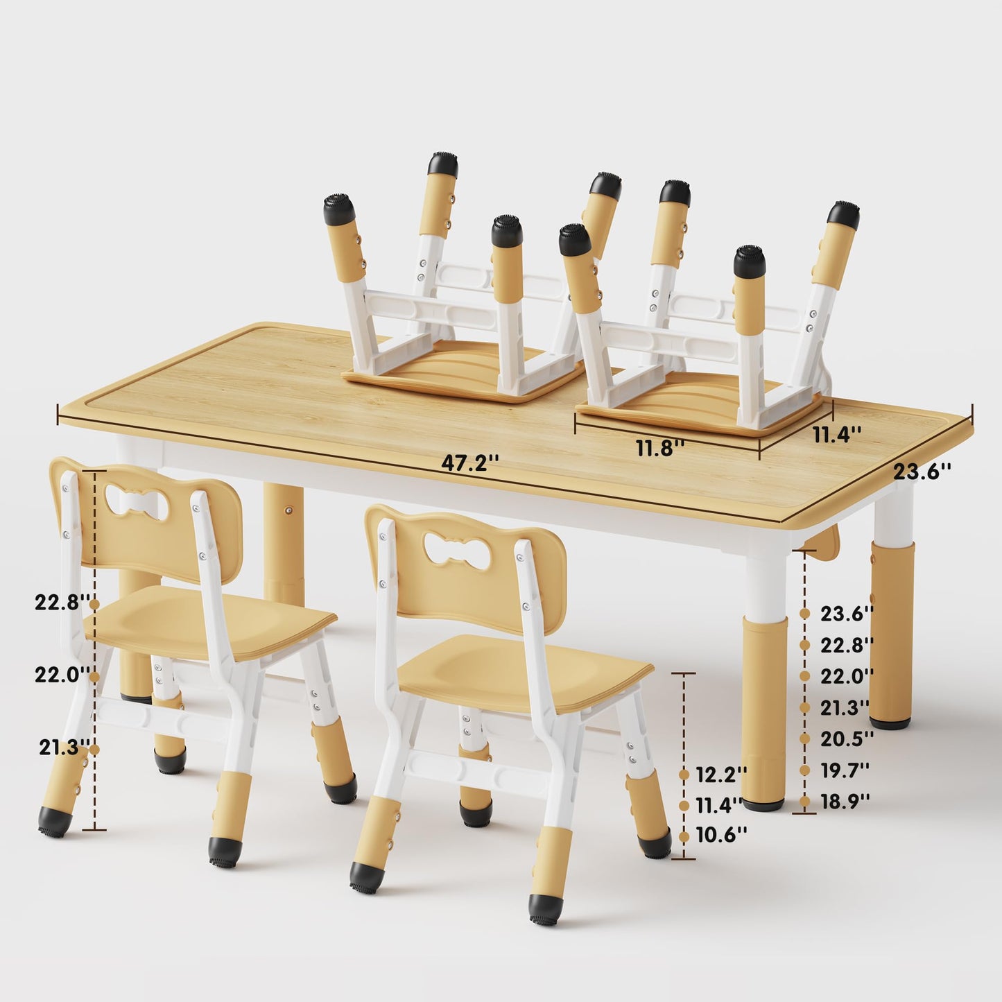 Brelley Kids Table and 4 Chairs Set, Height Adjustable Toddler Table and Chair Set, Graffiti Desktop, Non-Slip Legs, Max 300lbs, Children Multi-Activity Table for Ages 2-8