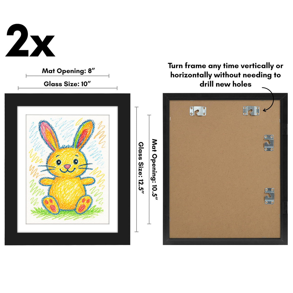 Americanflat 8.5x11 Changeable Kids Art Frame 2-Pack - Black