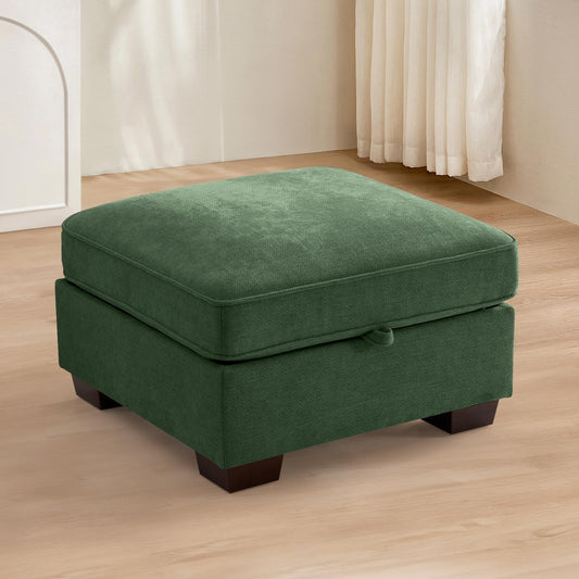 TEKAMON 27.5" Storage Ottoman, Square Footrest with Sponge Padded Seat, Chenille Fabric Step Stool for Sofa, Bedroom, Living Room, Entryway, Modern Change Shoes Stool, Wood Legs, (Green)