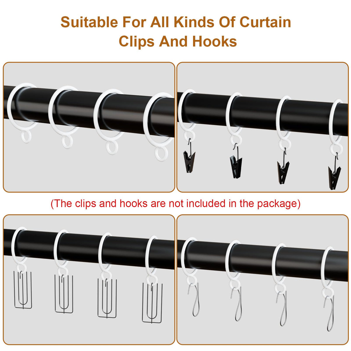 GASRONS 50 Packs White Metal Curtain Rings with Eyelets, 1.25 inch Inner Diameter Drapery Rings Apply for Curtain Rods(Fits Up to 1-Inch Rod)