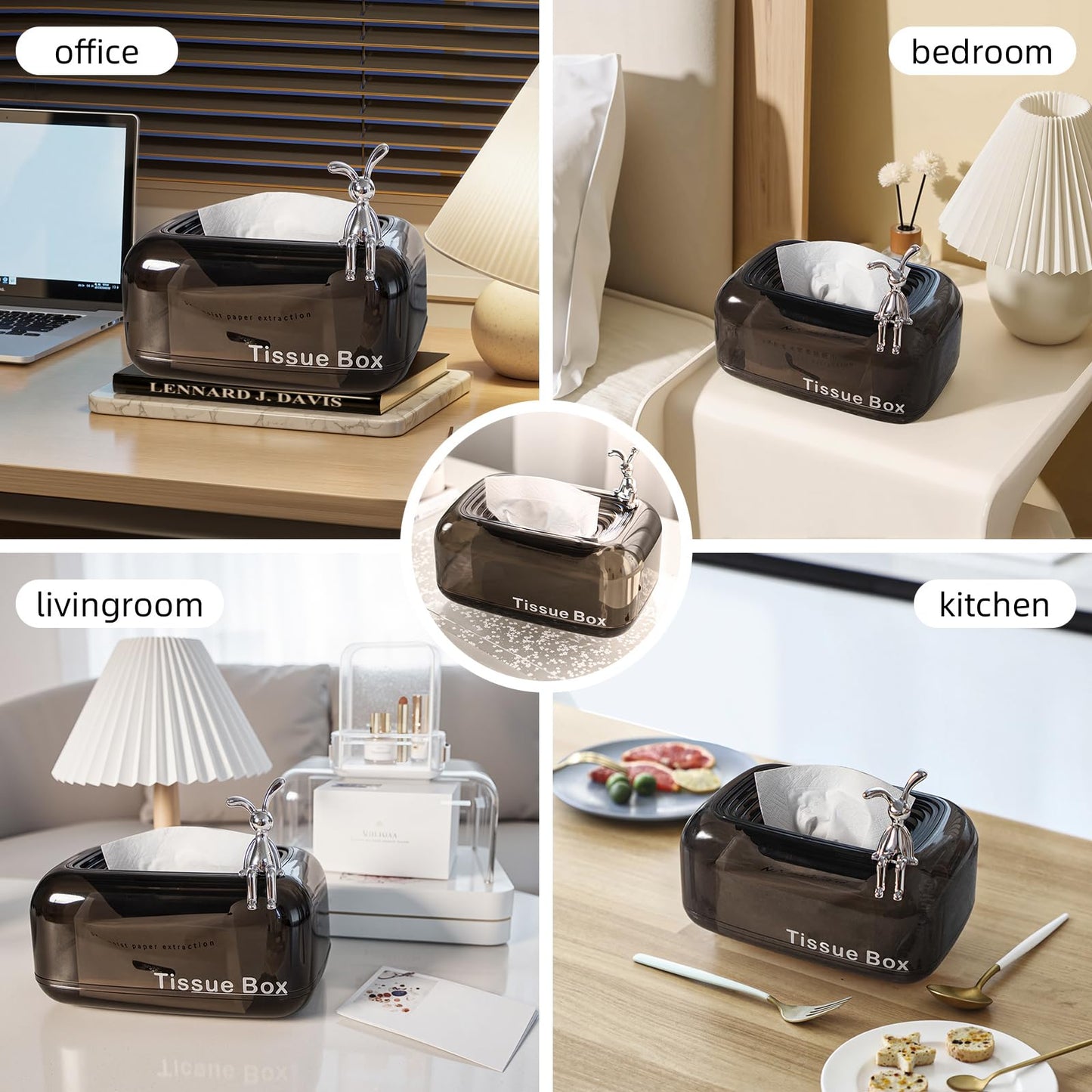 JoyfulSight Tissue Box Cover,Automatic Sinking Tissue Box Holder,Napkin Holder Home Decor for Tabletop Night Stands Bathroom Office,7.87 * 5.31 * 4.13inch (Black)