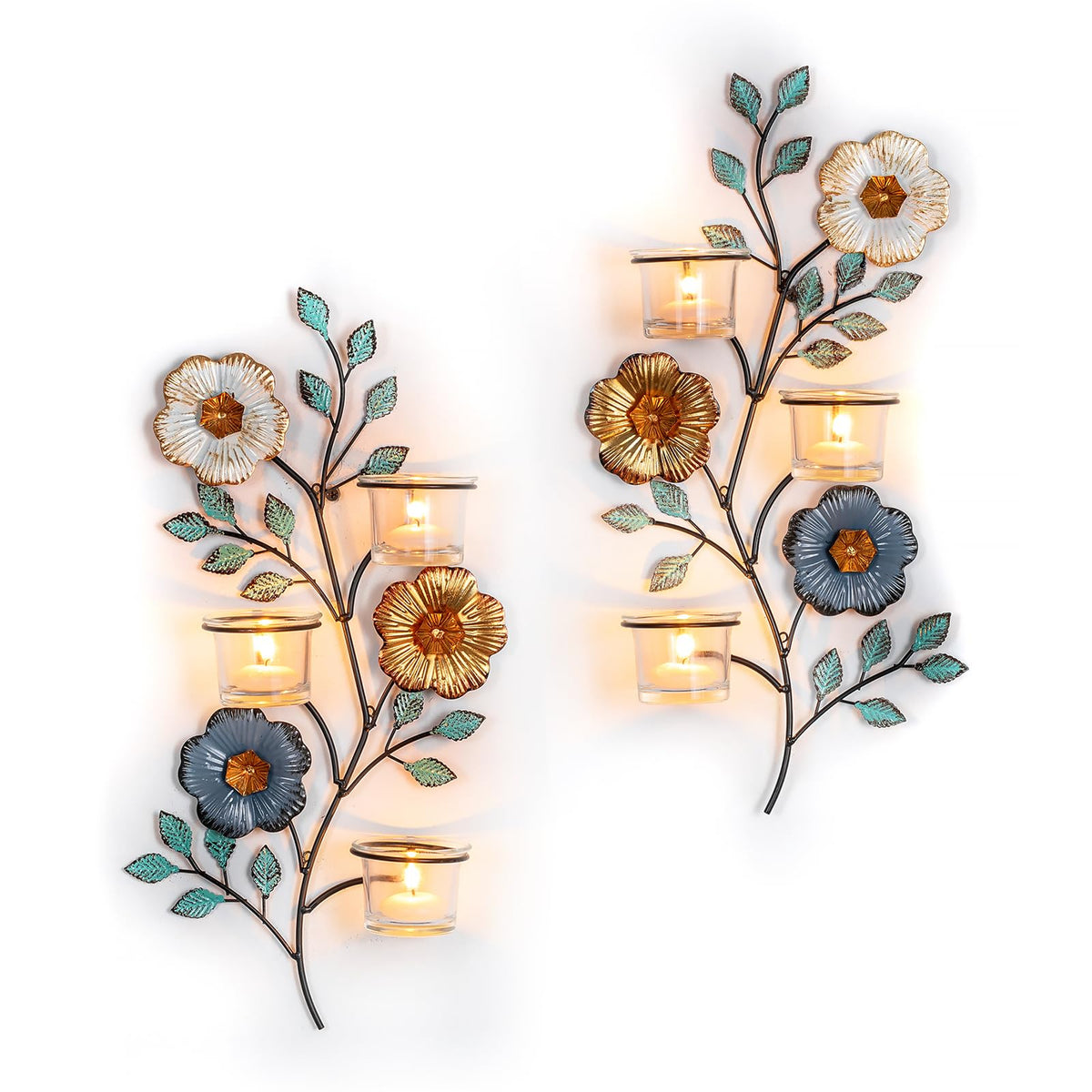 Sziqiqi Candle Sconces Wall Decor: Wall Candle Holder with 6 Tealight Glass