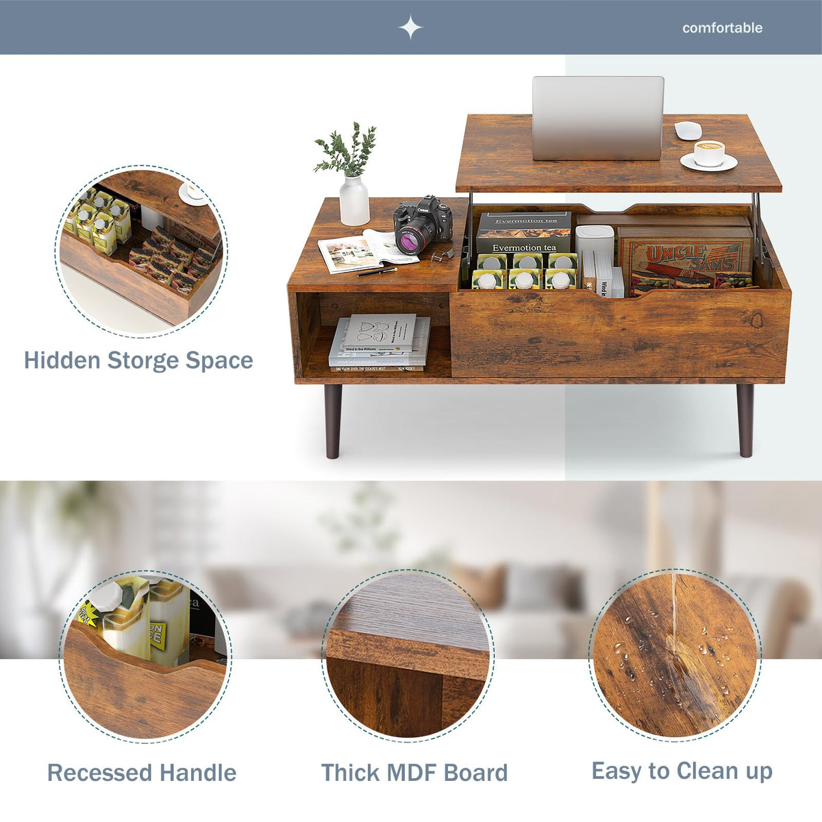 DUMOS Coffee Tables with Storage, Lifting Top for Living Room