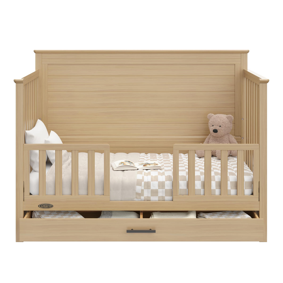 Graco Tristan 5-in-1 Convertible Crib with Drawer (Driftwood) – GREENGUARD Gold Certified, Fits Standard Crib Mattress, Premium Handle, Converts to Toddler Bed, Daybed, and Full-Size Bed
