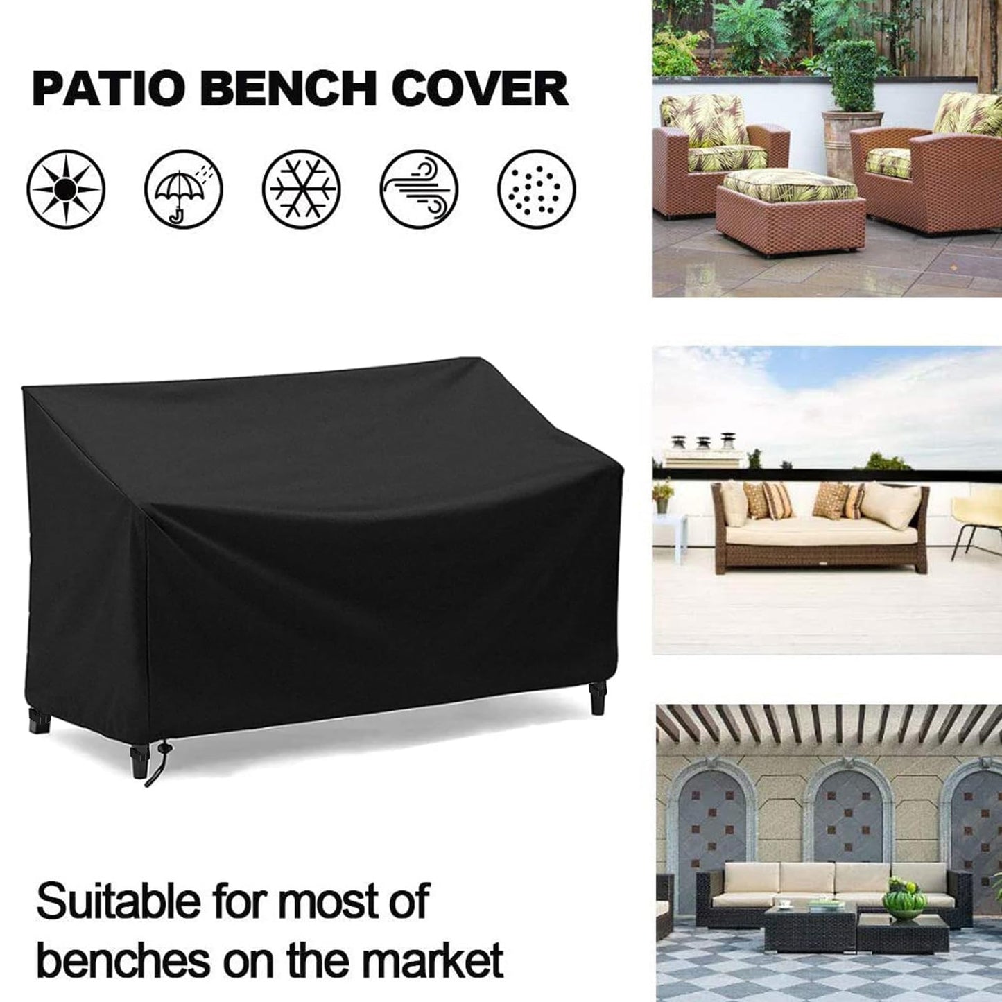 SXAOZYRS Outdoor Bench Cover Waterproof 2 Seater Patio Bench Cover Outdoor Patio Furniture Garden Sofa Chair Cover, Fit for 2-Seater Seating Metal & Hardwood Patio Garden Bench, 53L x 26W x 35H inche