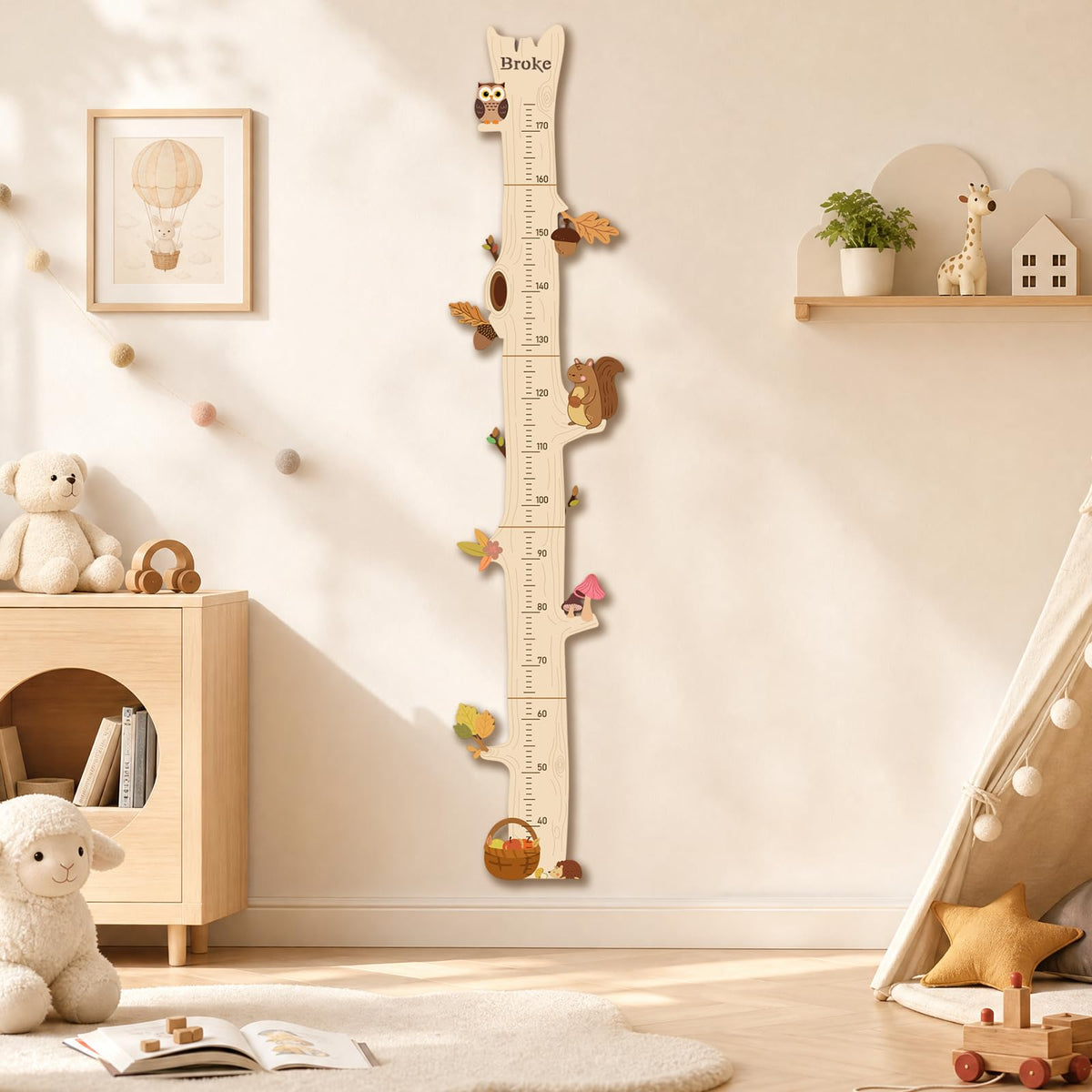 Personalized Name Wood Growth Chart for Wall, Height Chart for Kids Style 9