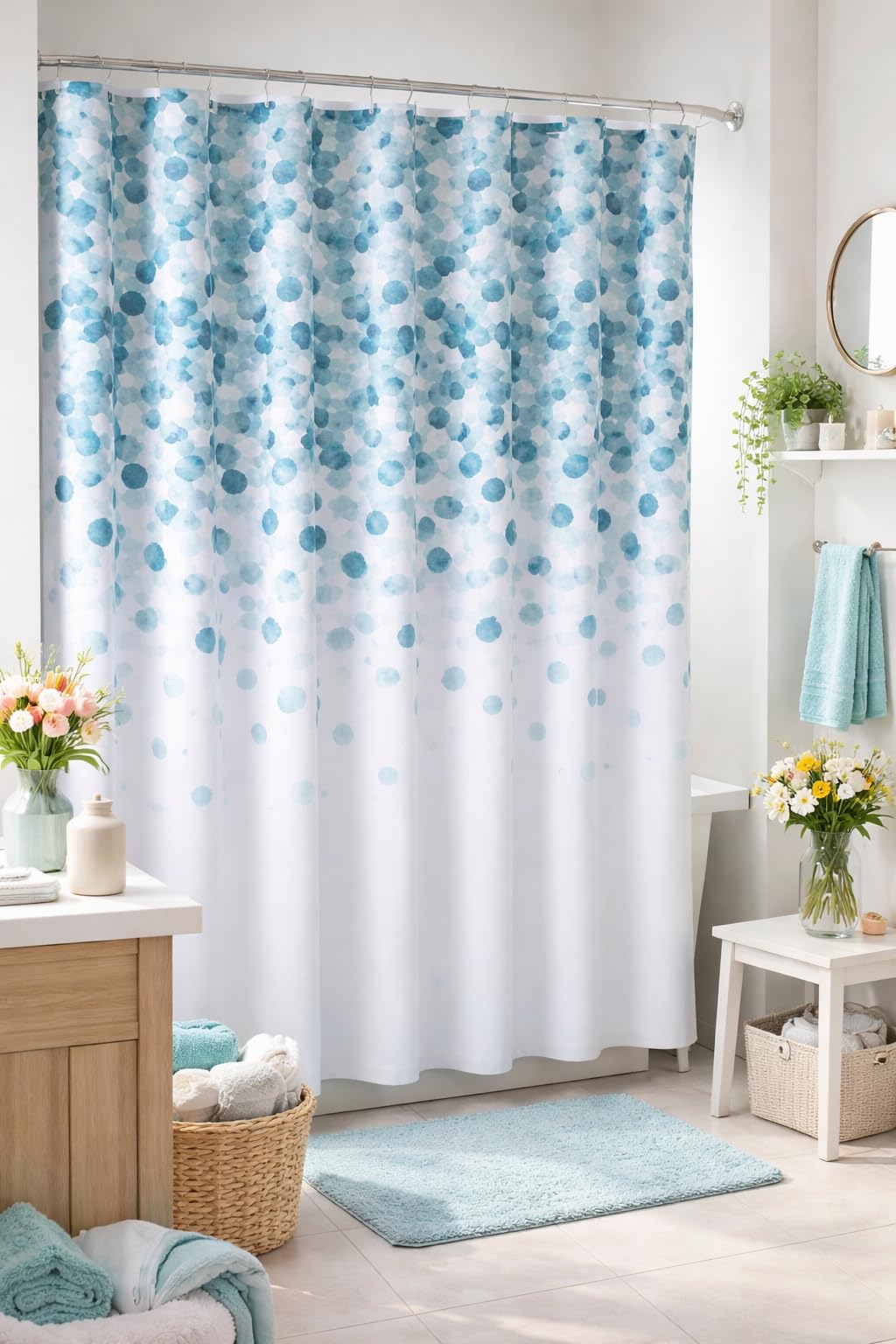 Serafina Home Mineral Blue Teal Modern Fabric Shower Curtain for Bathroom: Cascading Water Splash Pattern of Turquoise, Aqua, and White