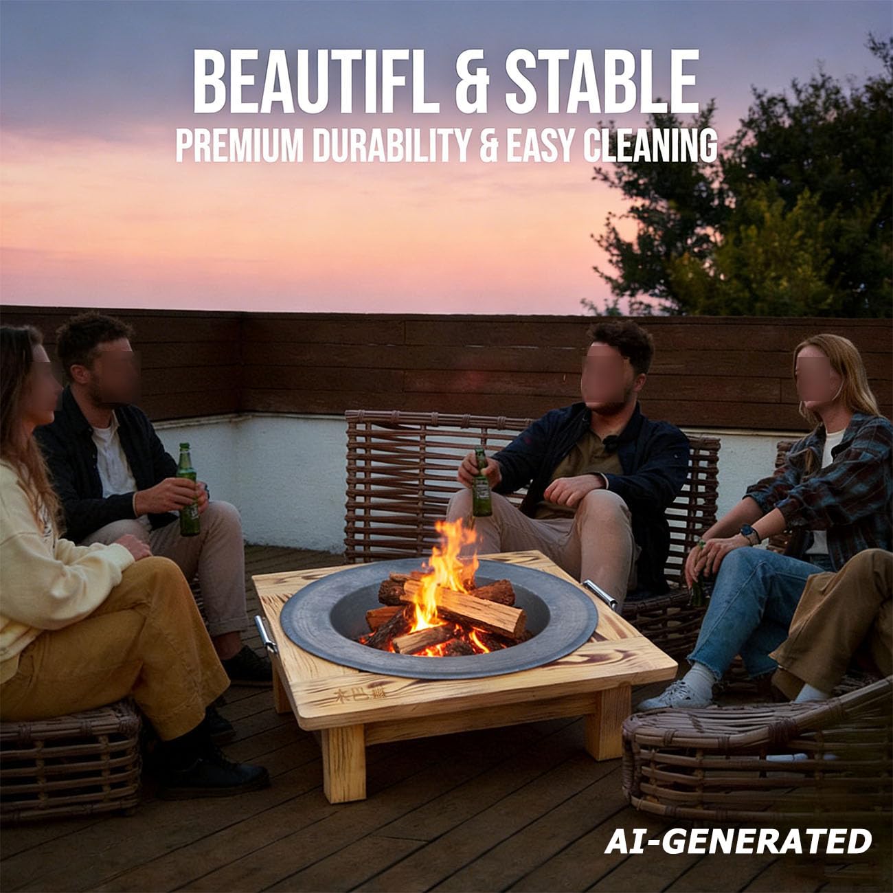 LANYANZI Tabletop Cast Iron Fire Pit, 20" Wood Burning Brazier