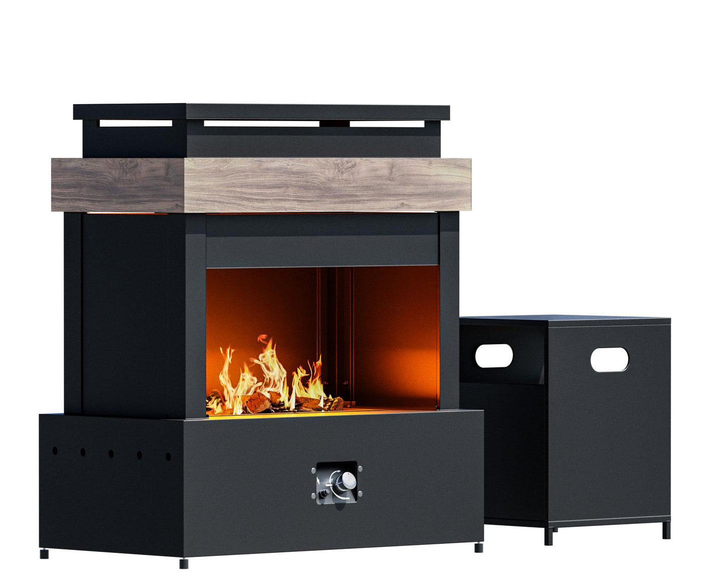 MaxMulti Outdoor Propane Fireplace w Tank Table, 50,000 BTU Gas Fire Pit with Ceramic Logs, Rain Cover, 35 Inch Steel Metal Smokeless Fireplace for Patio, Deck, CSA Certified (35 x 40 Inch)